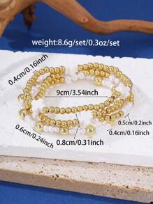 3 件、4 件、5 件串珠手链，简约欧美十字圆珠设计，铜材质，适合日常和节日佩戴，生日礼物 - 手鍊 - 查看 6