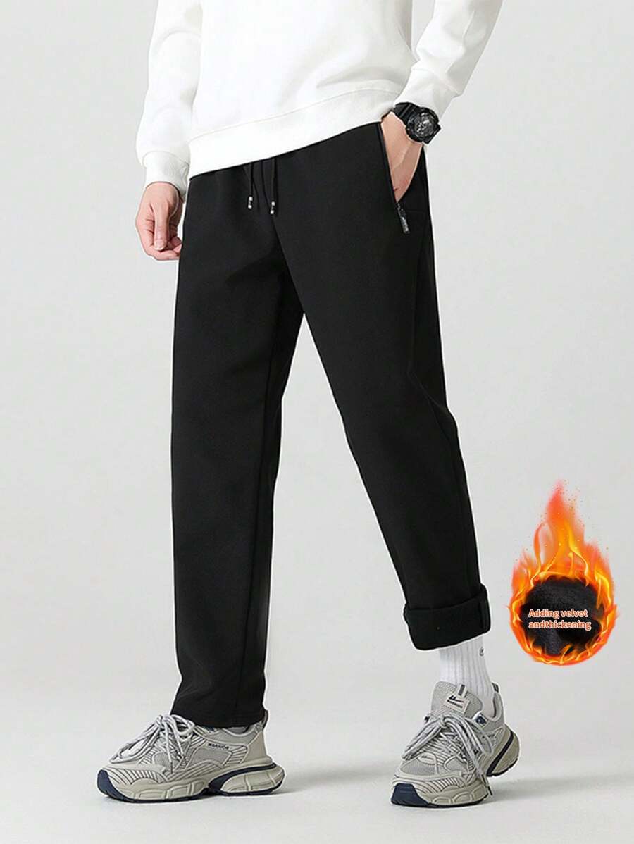 Waterproof Windproof Soft Shell Pants Boyfriend Style Men, Thermal Lined Straight Fit Outdoor Sport Hiking Trousers, Autumn & Winter