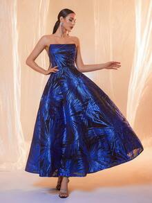 Elegante vestido azul largo de gasa para mujer, vestido de noche formal, para invitada de boda, graduación, cena - Azul - Ver 4