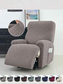 1set(4pcs) Split Jacquard Recliner Cover Solid Color Elastic Single Sofa Covers Stretch Spandex Armchair Case Slipcovers For Living Room Bedroom