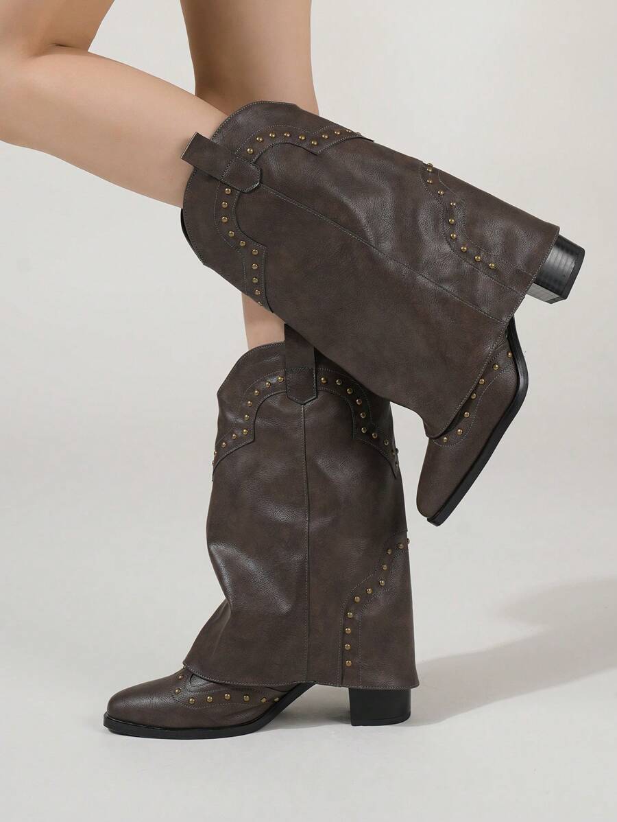 European & American Style Women's Rivets Double Layer Leather Design