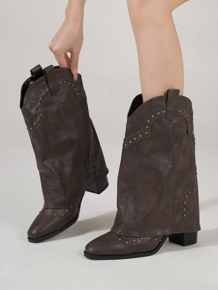 European & American Style Women's Rivets Double Layer Leather Design