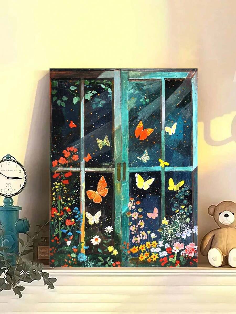 Flower Butterfly And Window DIY Digital Oil Painting, An Excellent