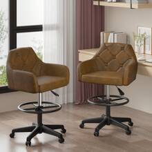 VECELO PU Leather Office Chair Drawing Chair With Wingback And Footrest Ring,Height Adjustable,Suitable For Drawing/Standing Desk,Brown