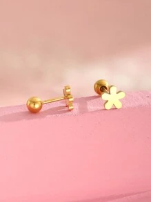 1件镀金极简五叶花耳钉，精致可爱又充满奇思妙想的花朵耳环，适合儿童、女孩、姐妹、朋友、女友佩戴，是日常休闲、上学、聚会、野餐、音乐节、外出喝咖啡以及搭配清新春夏装扮的理想之选。 - 金黃色 - 查看 4