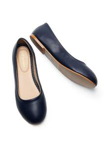 Women's Solid Color Flat Shoes Comfy Slip On Soft Sole Shoes Casual All-Match Ballet Flats - 藏蓝色 - 查看 6