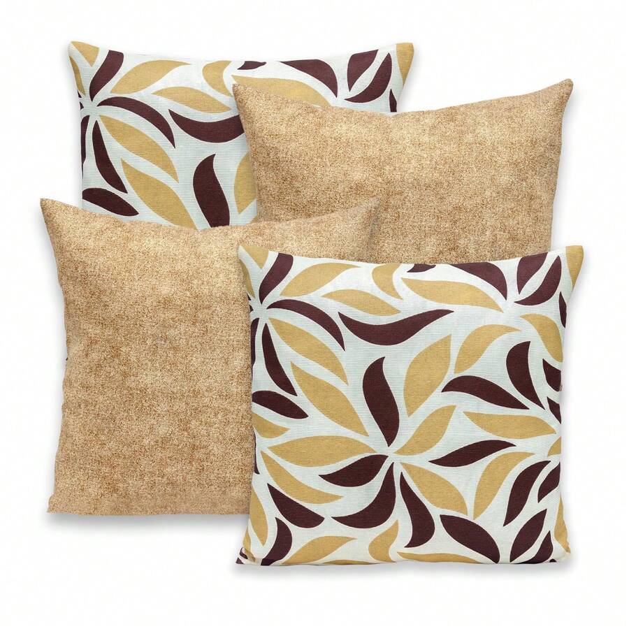 Kit Of 4 Decorative Cushion Covers 40x40cm Printed In Khaki Arabesque Gorgurinho - Kaki Ả Rập - Xem 1