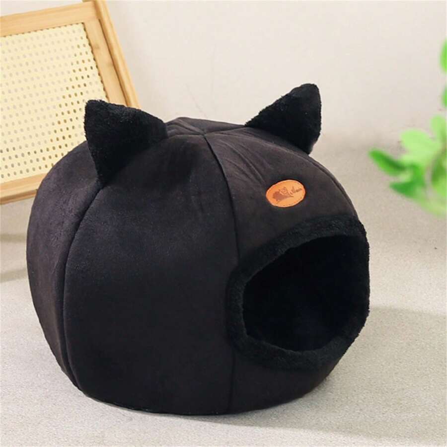 1 Pc Polyester Fiber Cat Shaped Cave Bed House, Cute Cozy Warm Sleeping