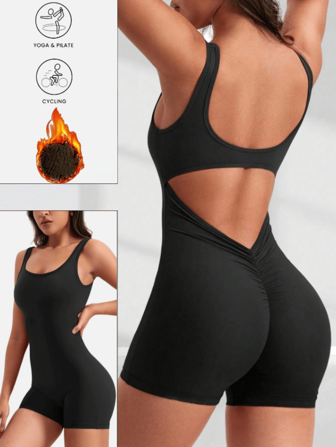 Thicken Plain Color Basic Romper For Yoga, Thermal Lined Shapewear Bodysuit