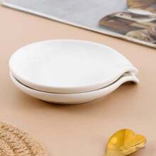 2pcs Simple Round Spoon Rest, White Porcelain Dish, For Kitchen, Kitchen, Christmas Gift,School Supplies