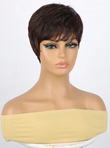 黑色短款精灵假发，女士短款刘海假发，层次感合成假发，无胶假发，新手友好型合成假发 - 摩卡棕 - 查看 4