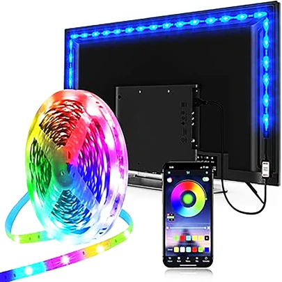 PSTAR 1 个 5050 RGB LED 灯带，USB 供电，带蓝牙应用程序控制，音乐同步，定时，多模式颜色可调，DIY，自粘，多种尺寸可选，适用于电视、电脑屏幕背光、家居装饰、节日气氛、卧室
