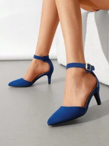 Women's Kitten Heel Pumps Low Heel Closed Pointed Toe Ankle Strap Fashionable Sexy Wedding Party Dress Shoes - Xanh đậm - Xem 2