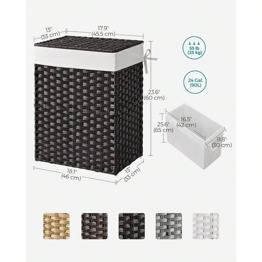 SONGMICS Laundry Hamper With Lid, 17.2 Gallon (65L) Synthetic Rattan