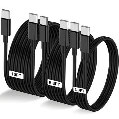 3.3 英尺/6.6 英尺/10 英尺 USB-C 转 USB-C 充电线，USB-C 快速充电数据线，USB-C 电源线，兼容 17/16/15 Pro Plus/Pro Max、Galaxy S26/S25/S24/S23/S22、Pro/Air 等机型
