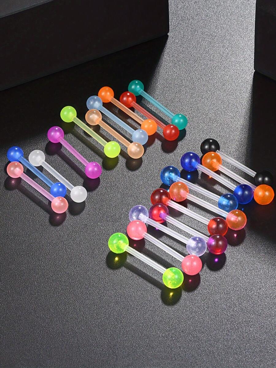 CIZME 20pcs Plastic Tongue Rings Nipple Barbells 16mm Acrylic Clear UV