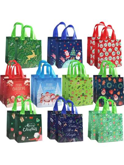 5/10pcs Vibrant Festive Christmas Tote Bags - Stylish Non-Woven Waterproof Carriers For Gifts Party Favors And Holiday Celebrations - Reusable Easy To Clean(Random Pattern);Birthday Present,Kraft Paper Bags,First Birthday,Christmas,Christmas Gifts,Christmas Gift Bags,Christmas Box Large,Pink Christmas Wrapping Paper,Gift Box Small