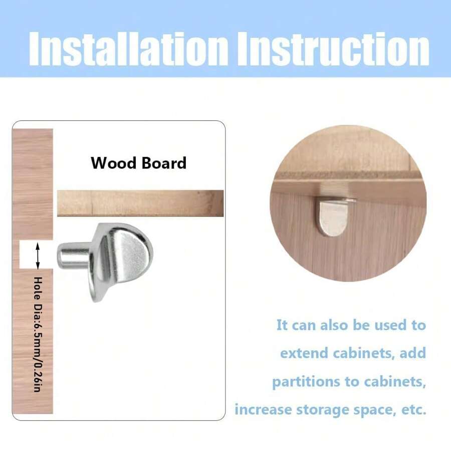 100pcs LShape Brackets, 6.5mm Shelf Pin Supports, Furniture