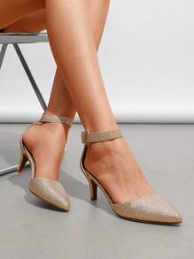 Women's Kitten Heel Pumps Low Heel Closed Pointed Toe Ankle Strap Fashionable Sexy Wedding Party Dress Shoes - 金色 - 查看 3