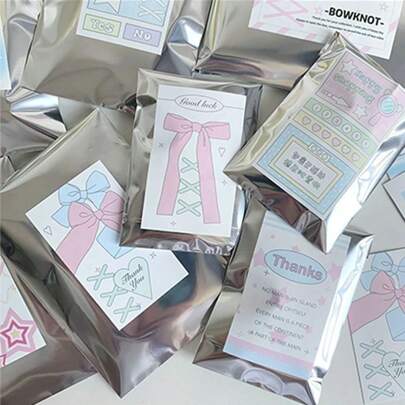 450pcs/10 Sets Sticker Package Including Adhesive Bags, Pattern Stickers, Gift Bags, Small Cards, Decorative Stickers, Adhesive Bag Film Badges, Blind Bag Gift Bags, Small Cards, Suitable For Bloggers' Packaging, Party Favors, Jewelry Packaging. Cute Cartoon Stickers For Christmas, Weddings, Parties, Travels, Graduations, Birthdays, Anniversaries, Baked Goods