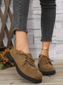 女士新款 Lolita 时尚天鹅绒法式英伦风玛丽珍鞋，系带鞋，复古圆头防滑外底乐福鞋，新款学院风商务正装通勤平底鞋，棕色