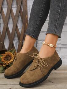 女士新款 Lolita 时尚天鹅绒法式英伦风玛丽珍鞋，系带鞋，复古圆头防滑外底乐福鞋，新款学院风商务正装通勤平底鞋，棕色