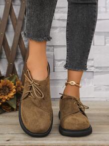 女士新款 Lolita 时尚天鹅绒法式英伦风玛丽珍鞋，系带鞋，复古圆头防滑外底乐福鞋，新款学院风商务正装通勤平底鞋，棕色