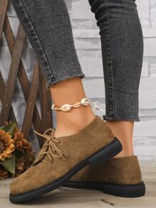 女士新款 Lolita 时尚天鹅绒法式英伦风玛丽珍鞋，系带鞋，复古圆头防滑外底乐福鞋，新款学院风商务正装通勤平底鞋，棕色