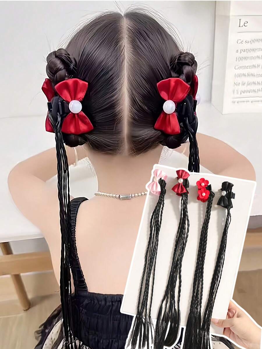 2 件装女孩可爱蝴蝶编织发夹 - 彩色 - 查看 1