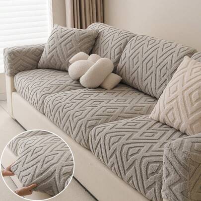 1 件冬季加厚保暖毛绒提花防滑沙发座垫套，简约现代柔软亲肤防宠物弹力沙发套，秋冬季宠物半罩沙发座垫，防猫抓沙发裙适合 L 型组合沙发和 1/2/3/4 座沙发（单独出售）