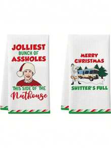 节日圣诞厨房毛巾：2 包快乐和圣诞快乐毛巾 - 100% 涤纶，可机洗，柔软，适合您的现代厨房 - 彩色 - 查看 1