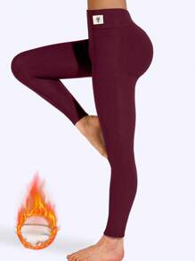 1pc Cat Women Running Sport Leggings Breathable High Waist Plush Yoga Pants Outdoor Cycling Running Fitness Skiing Tights - Màu Đỏ Sâu - Xem 6