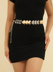 1 件女士腰链腰带金属拼色心形腰链连衣裙装饰腰带，送给朋友的时尚礼物 - 彩色 - 查看 1