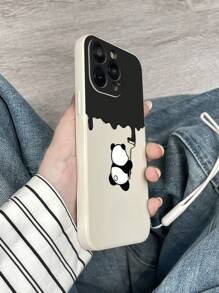 1 pieza Funda de teléfono con estampado de panda de moda, borde recto, efecto escarcha, con correa de muñeca, compatible con Apple iPhone11/12/13/14/15/16/16PRO/16PROMAX, Galaxy A05/A15/A25/A35/A53/A54/A55/S23/S24, serie Redmi, resistente al agua, a los golpes, a las caídas y a los arañazos