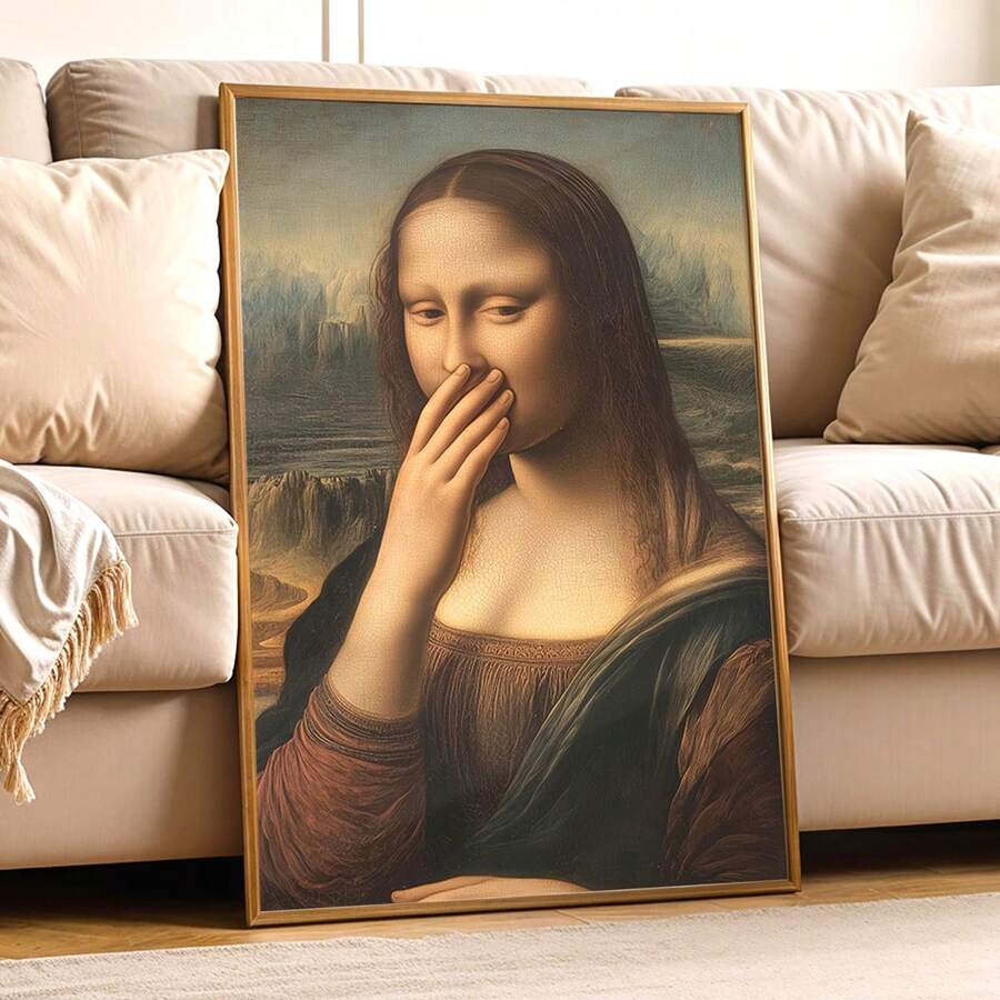 一套 1 张，蒙娜丽莎搞笑浴室海报，难闻的浴室海报，厕所幽默墙画，有趣的复古浴室印刷品，墙画，帆布海报，帆布墙面装饰