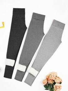 3Pcs Women High Waist Thermal Lined Leggings, Winter Tights - Multicolor - View 2