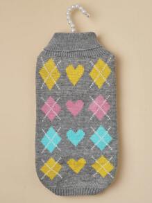 1 chiếc áo len dệt kim họa tiết trái tim hoạt hình cổ điển cho thú cưng, thích hợp cho chó, mùa xuân/thu - Xám - Xem 3