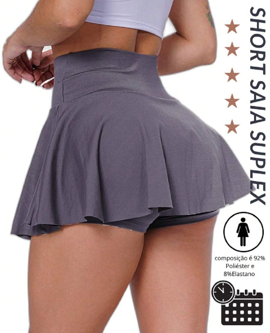 Shorts Skirt Butt Cover Suplex Gym Fitness Gymnastics High Waist - 灰色 - 查看 1