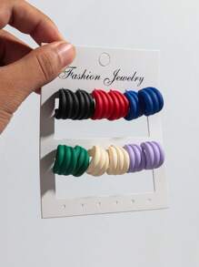 1 Set Of 6 Pairs Popular Fashion Colorful Matte Acrylic Asymmetrical Geometric C-Shaped Hoop Earrings Suitable For Women's Daily Wear - Colorful - View 19