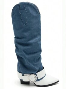 Bottes Western à Plateforme Avec Ceinture Anneau – Style Cowboy Moderne - White - View 4