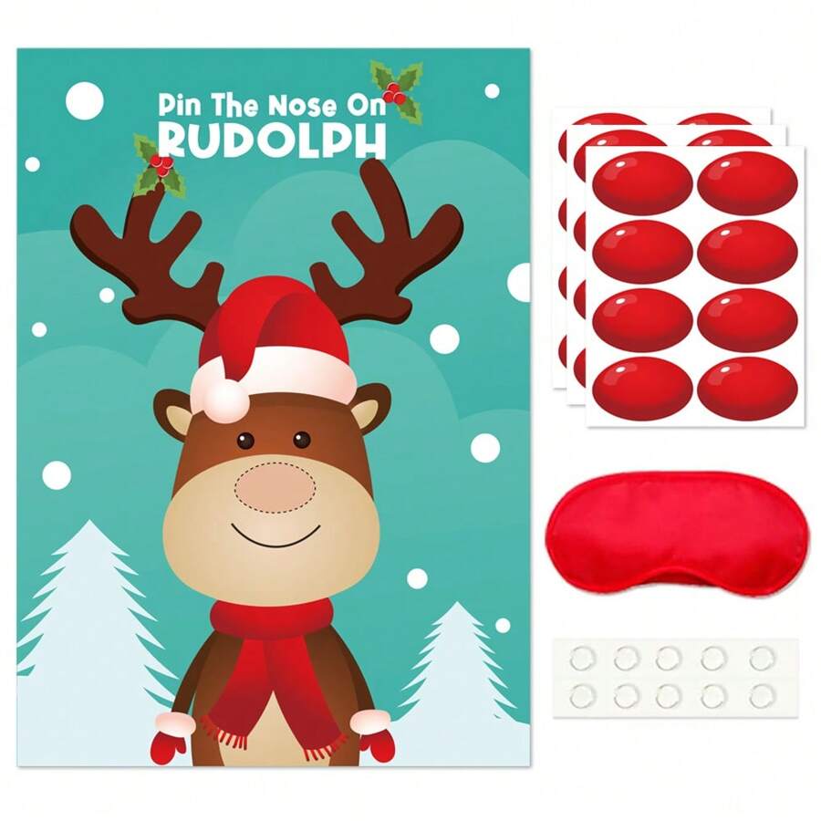 Trò chơi tiệc Giáng sinh cho Pin The Nose On The Reindeer Hoạt động Giáng sinh Trò chơi tiệc ngày lễ với 24 miếng dán mũi Pin The Tail Đồ dùng tiệc Giáng sinh cho người lớn - Nhiều màu - Xem 1
