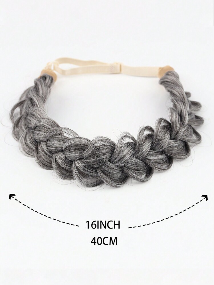 黑色编织宽鱼辫，弹性可调，宽松假发发饰，适合女孩佩戴合成头带和接发，非常适合派对、万圣节和圣诞节装扮 - 灰色 - 查看 2