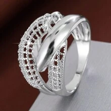 1pc Geometric Criss-Cross Grid Design Fashion Ring, Casual Gift - Multicolor - View 9