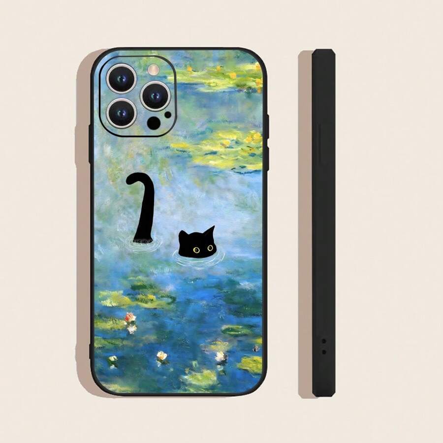 1 件 TPU 材质油画莲花和猫图案防摔手机壳适用于 /手机 - 彩色 - 查看 1