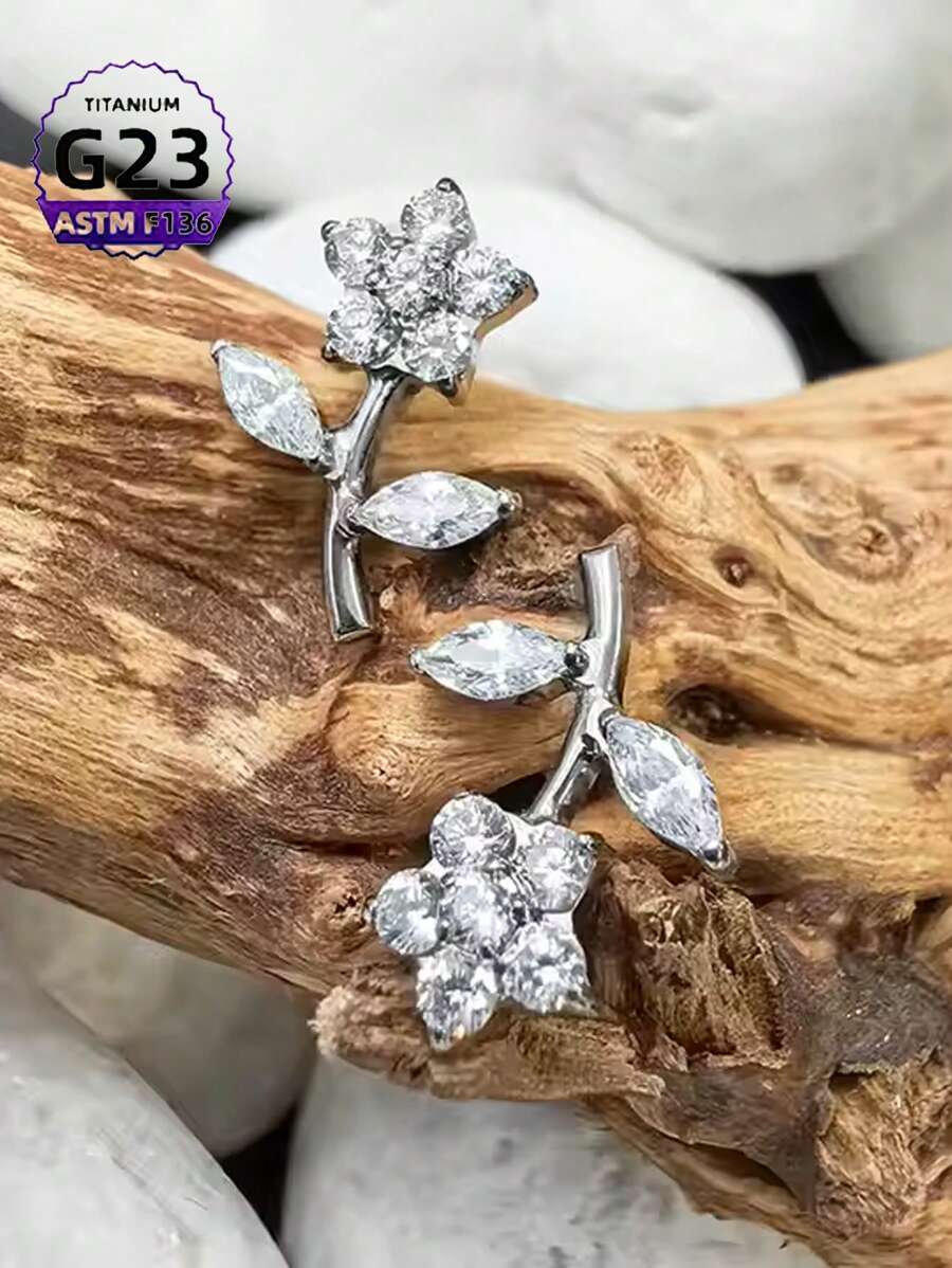 CatDObo 1pc F136 Titanium Flower Stud Earrings, Flower Inlaid With