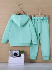 2pcs Set Young Boys Casual "BIG SIS" Letter Print Long Sleeve Sweatshirt And S Letter Graphic Fitted Pants For Autumn/Winter - Baby Blue - View 2
