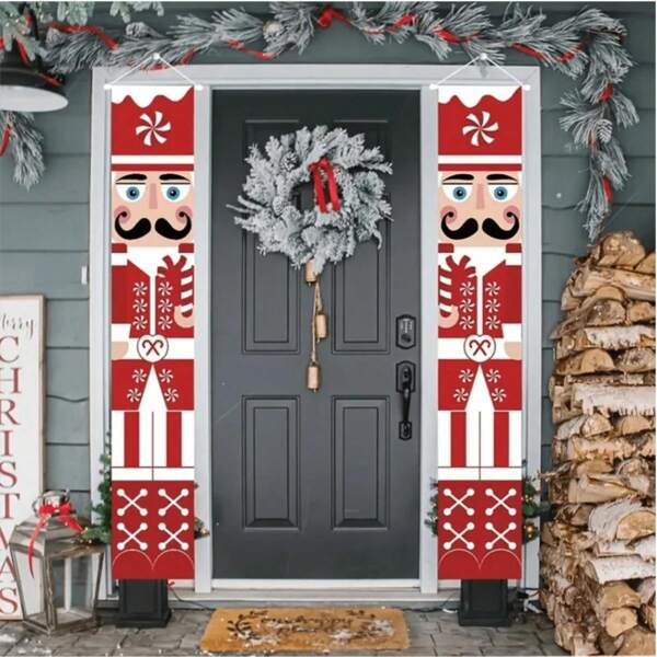 2pcs/Set Outdoor Porch Christmas Decor Sign, Hanging Merry Christmas Home Decoration, Indoor Outdoor Christmas Wall Front Door Yard Garage Decor