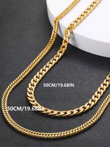 2pcs Men's Fashion Minimalist Stainless Steel Gold Chain Necklace, NK Chain, Double Braided - Gold - View 4