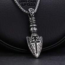 1pc Stainless Steel Vintage Cross, Spearhead & Arrow Charm Necklace With Chain For Men - Arrow - View 2