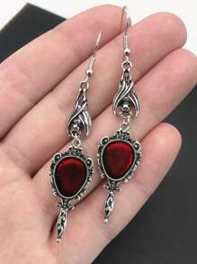 1 cặp hoa tai thả dơi ma cà rồng Gothic cổ điển thanh lịch, trang sức dự tiệc - Màu Đỏ Sâu - Xem 3